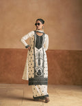 White Premium Chinnon Silk Palazzo Suit with Black Embroidery