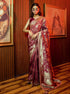 Burgundy Viscose Weaving Saree with Satin Silk Blouse and Embroidery