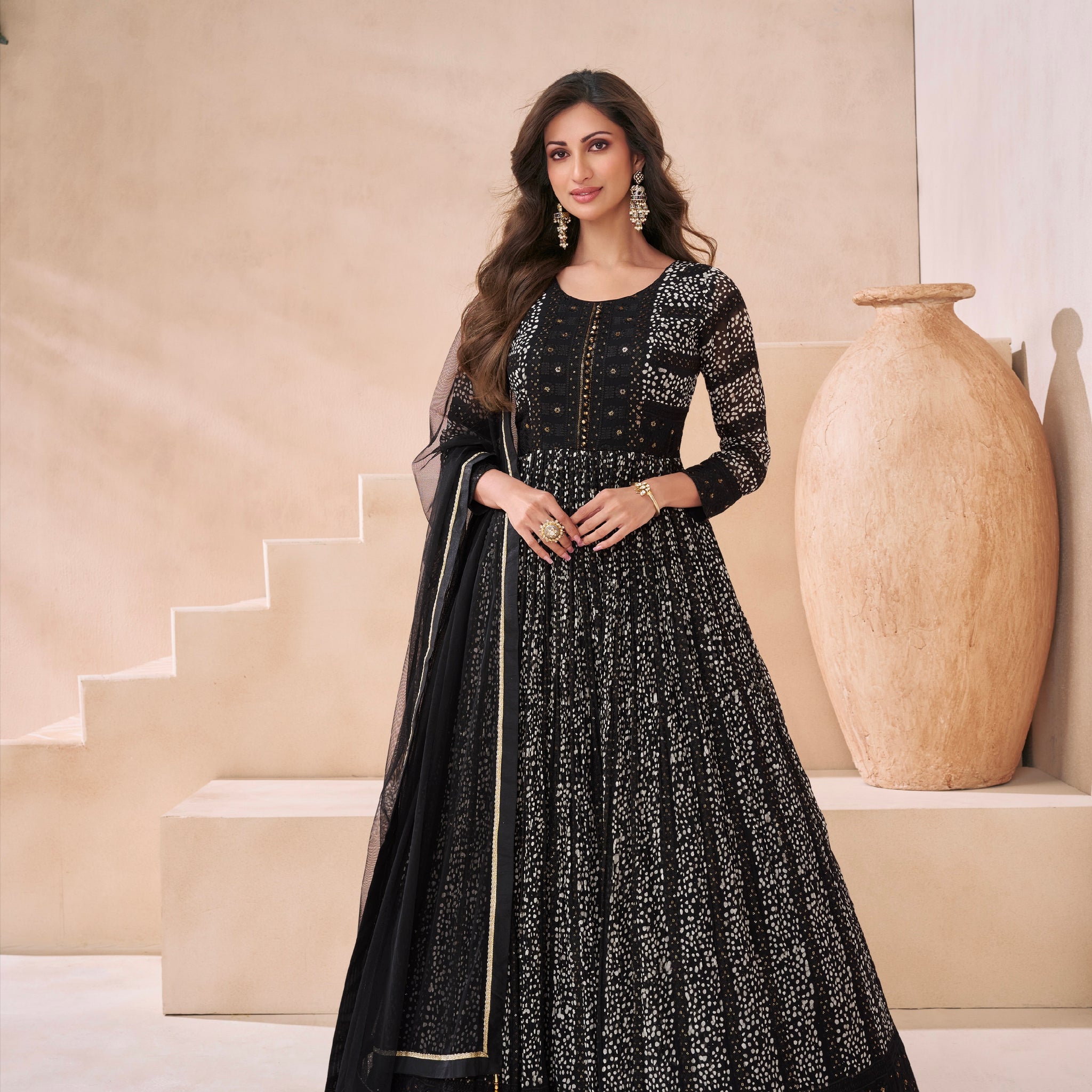 Black Georgette Anarkali Suit with Net Dupatta