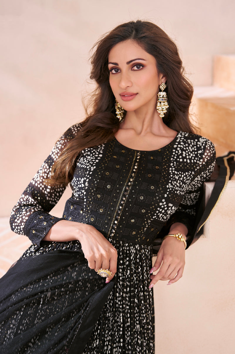 Black Georgette Anarkali Suit with Net Dupatta