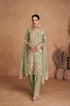 Sage Green Real Chinon Palazzo Suit with Embroidered Dupatta