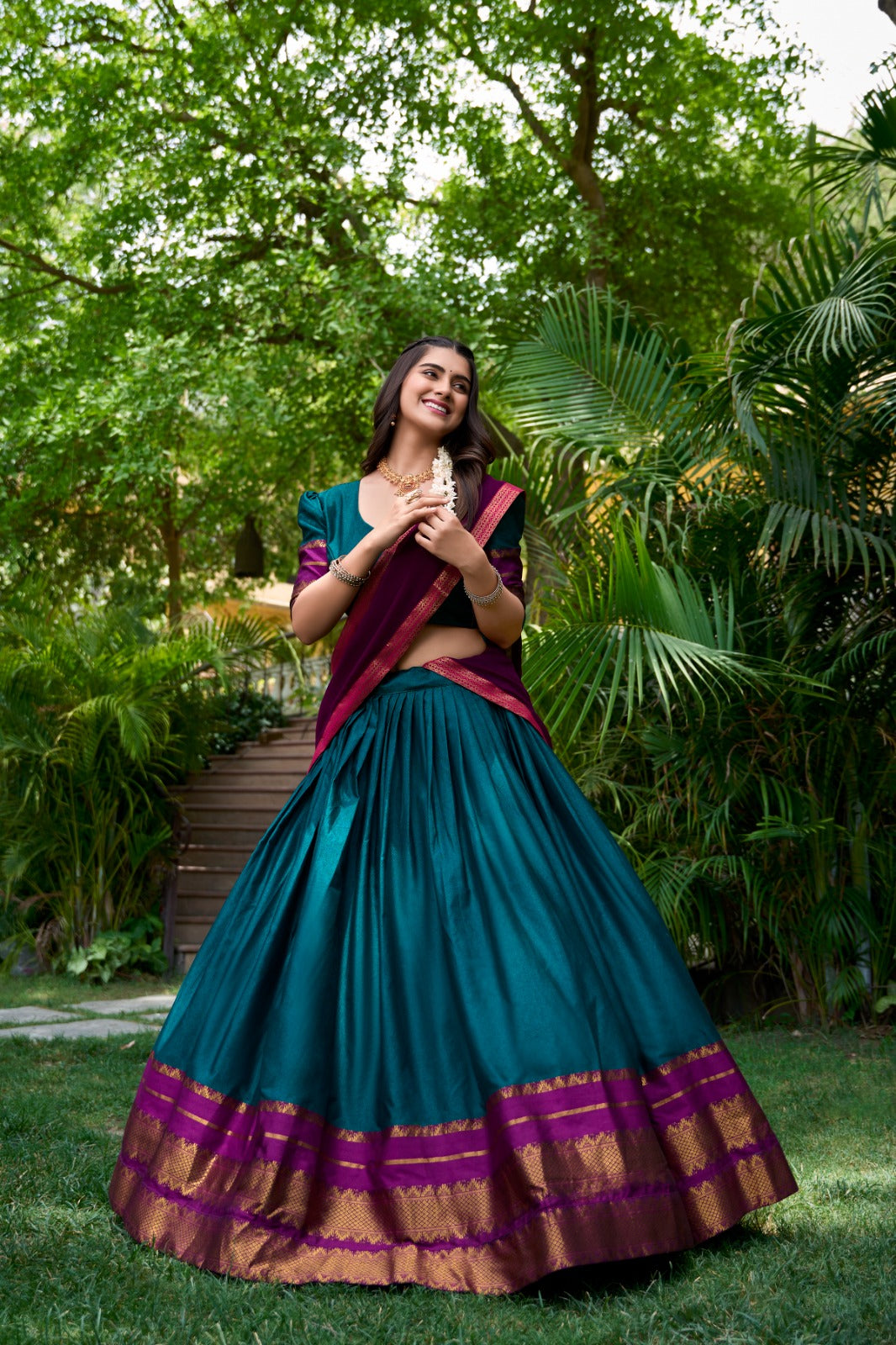 cotton ghagra dress Blue Embroidered & Printed Pure Cotton Lehenga Choli Set