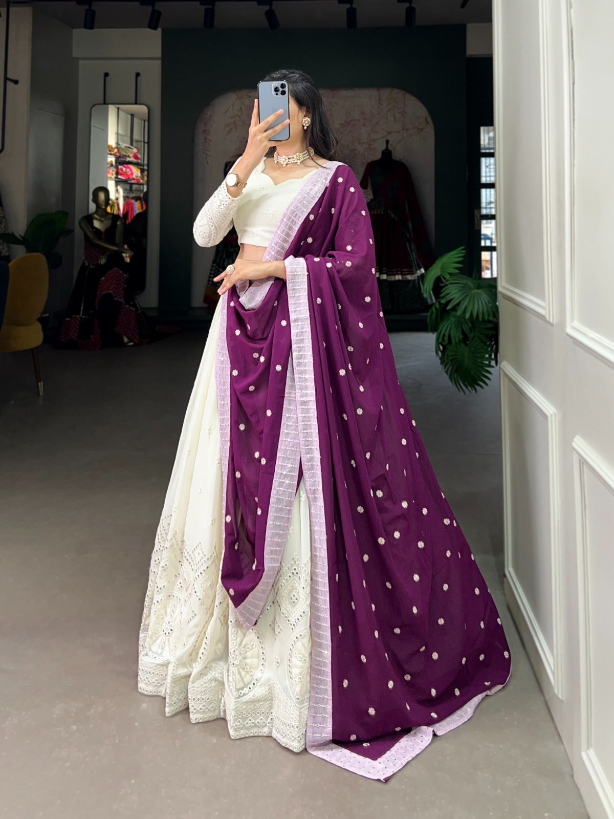 Georgette Mirror Work Lehenga Choli