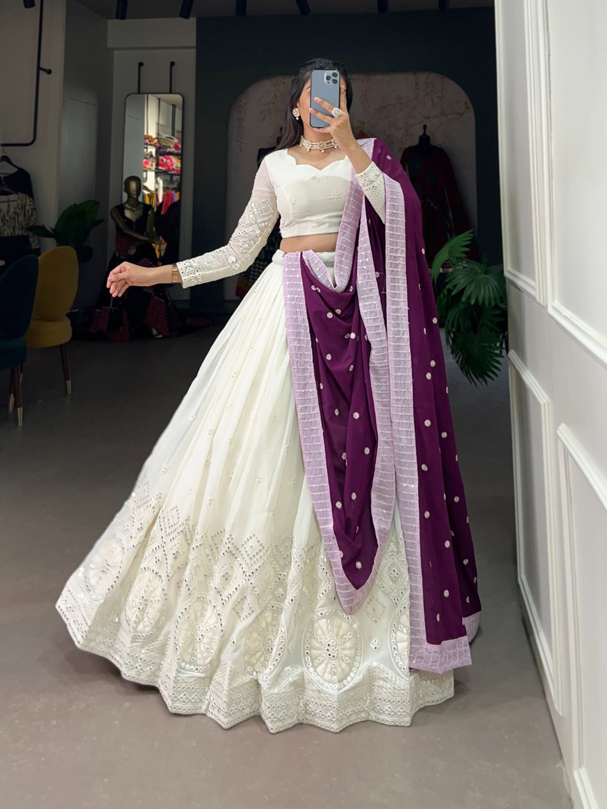 Georgette Mirror Work Lehenga Choli