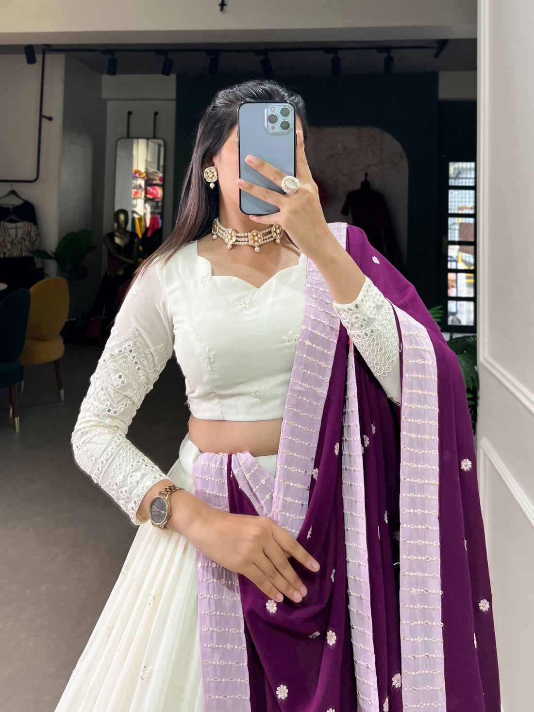 Georgette Mirror Work Lehenga Choli