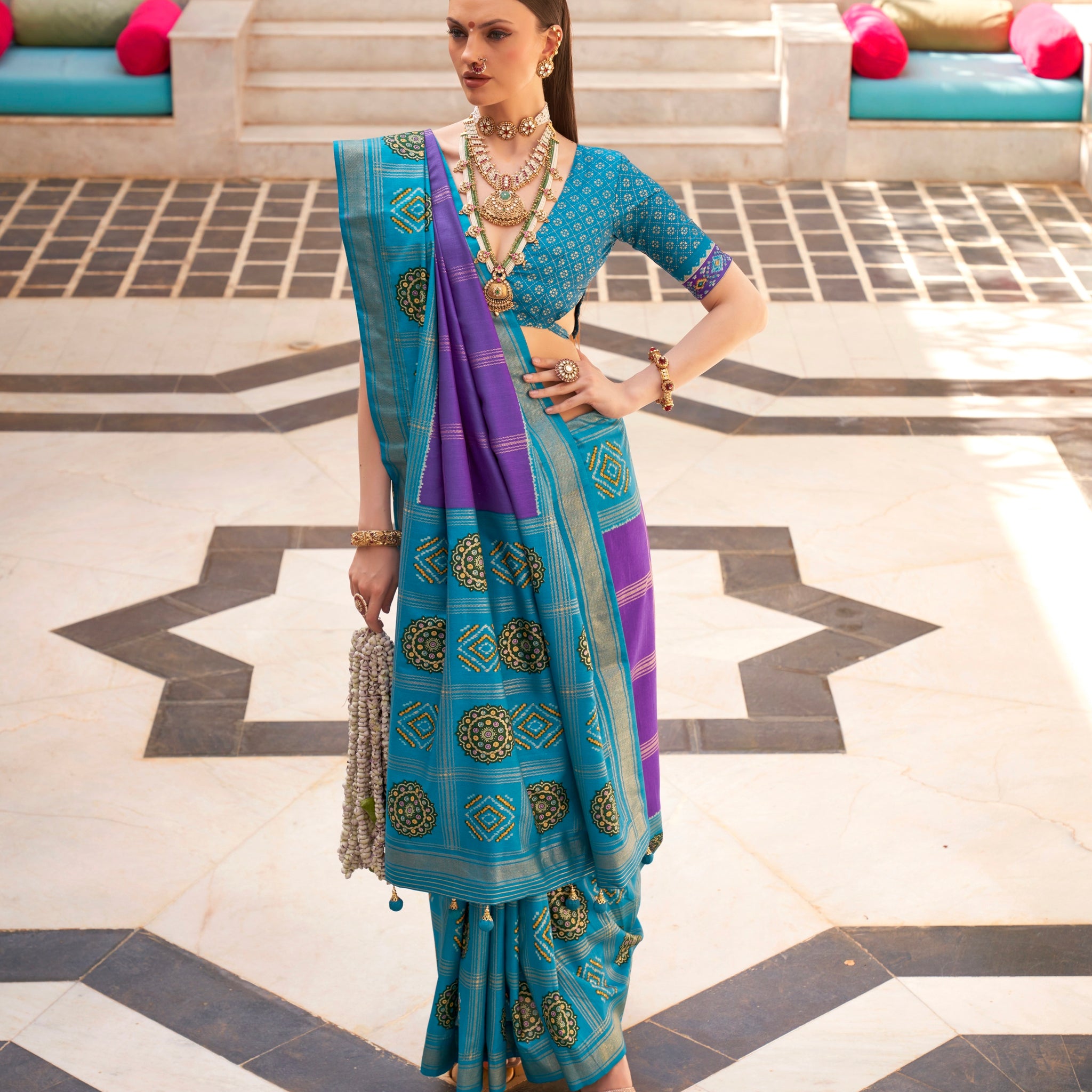 Blue and Purple Super PV Silk Patola Saree