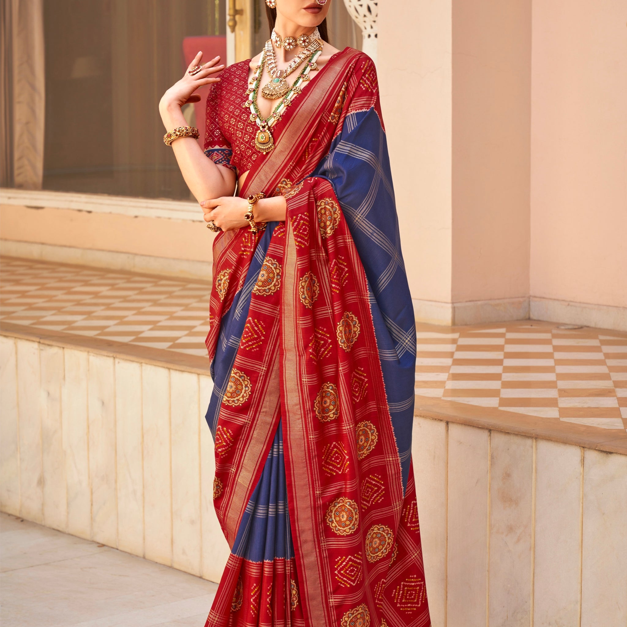 Red and Blue Super PV Silk Patola Saree