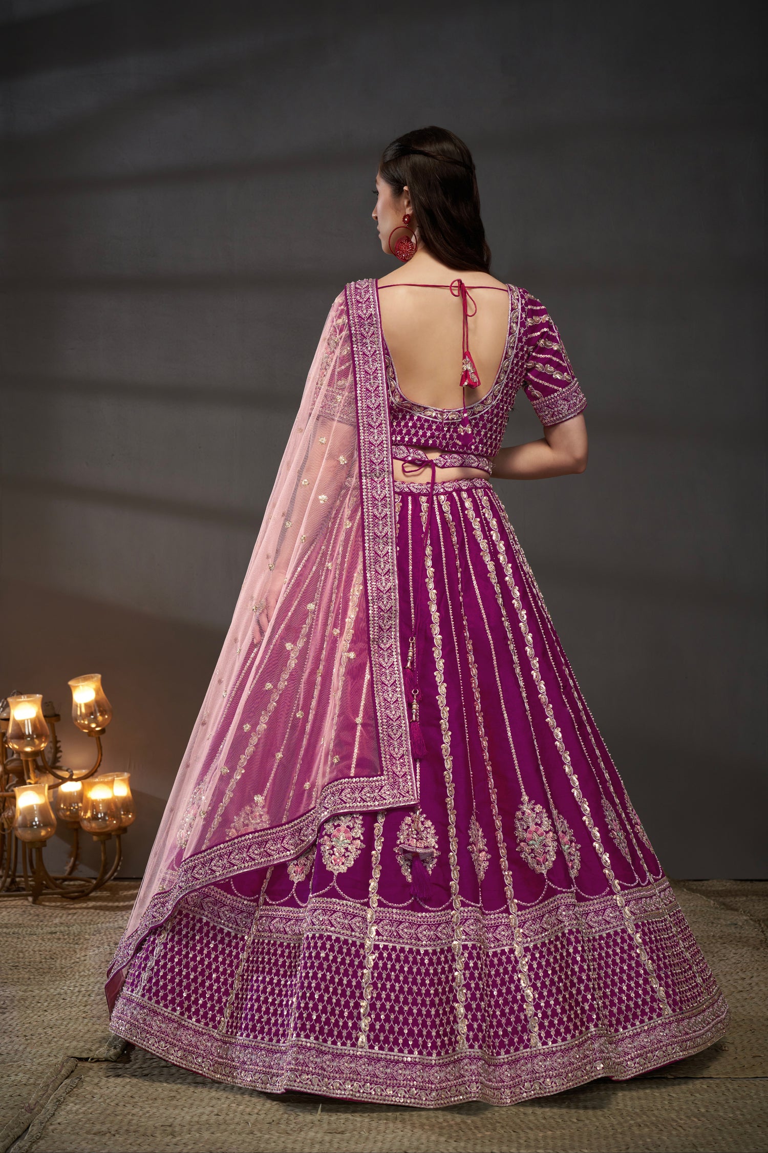 Burgundy Pure Silk &amp; Heavy Work Embroidery Bridal Lehenga &amp; Dupatta