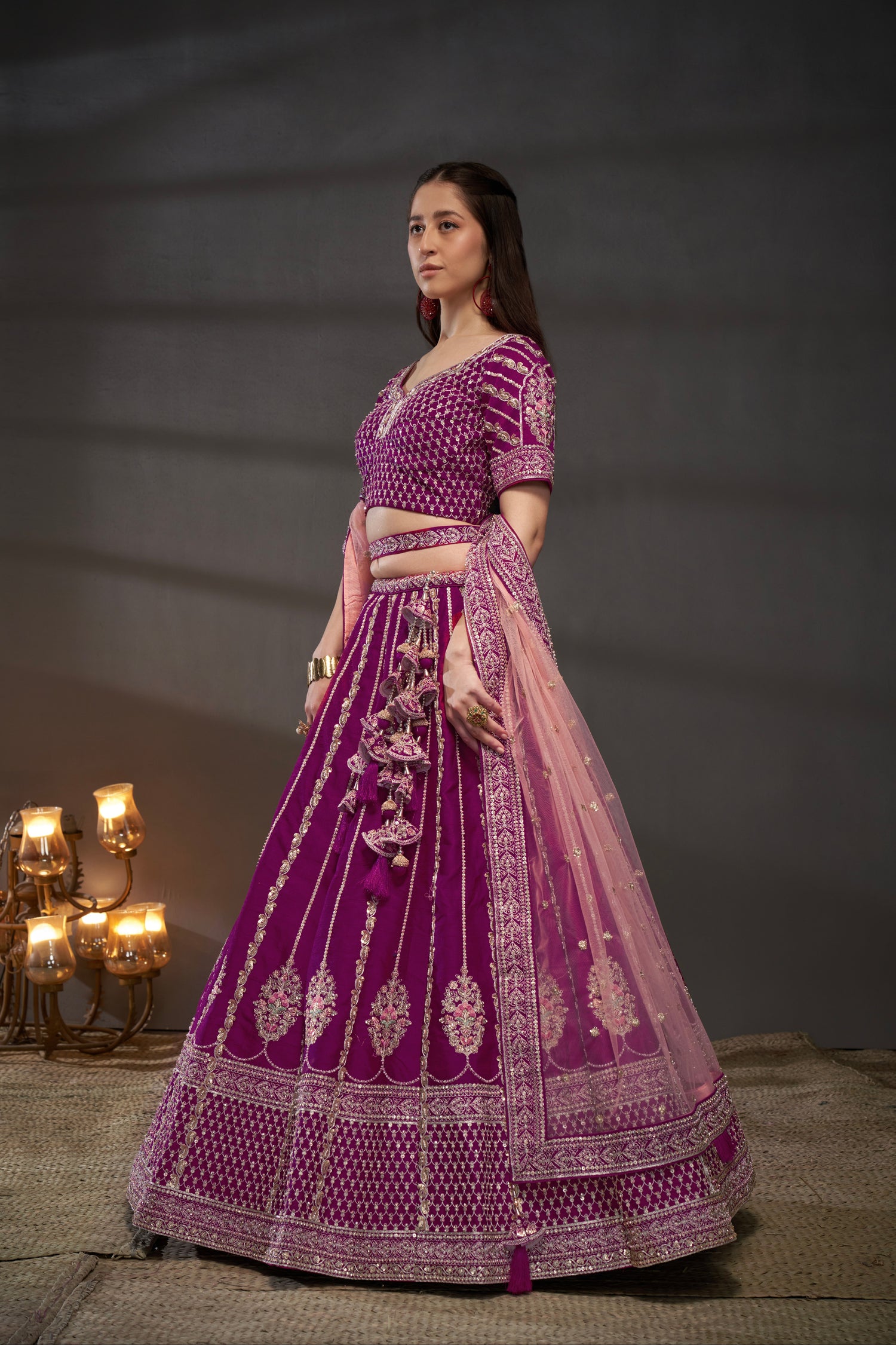 Burgundy Pure Silk &amp; Heavy Work Embroidery Bridal Lehenga &amp; Dupatta