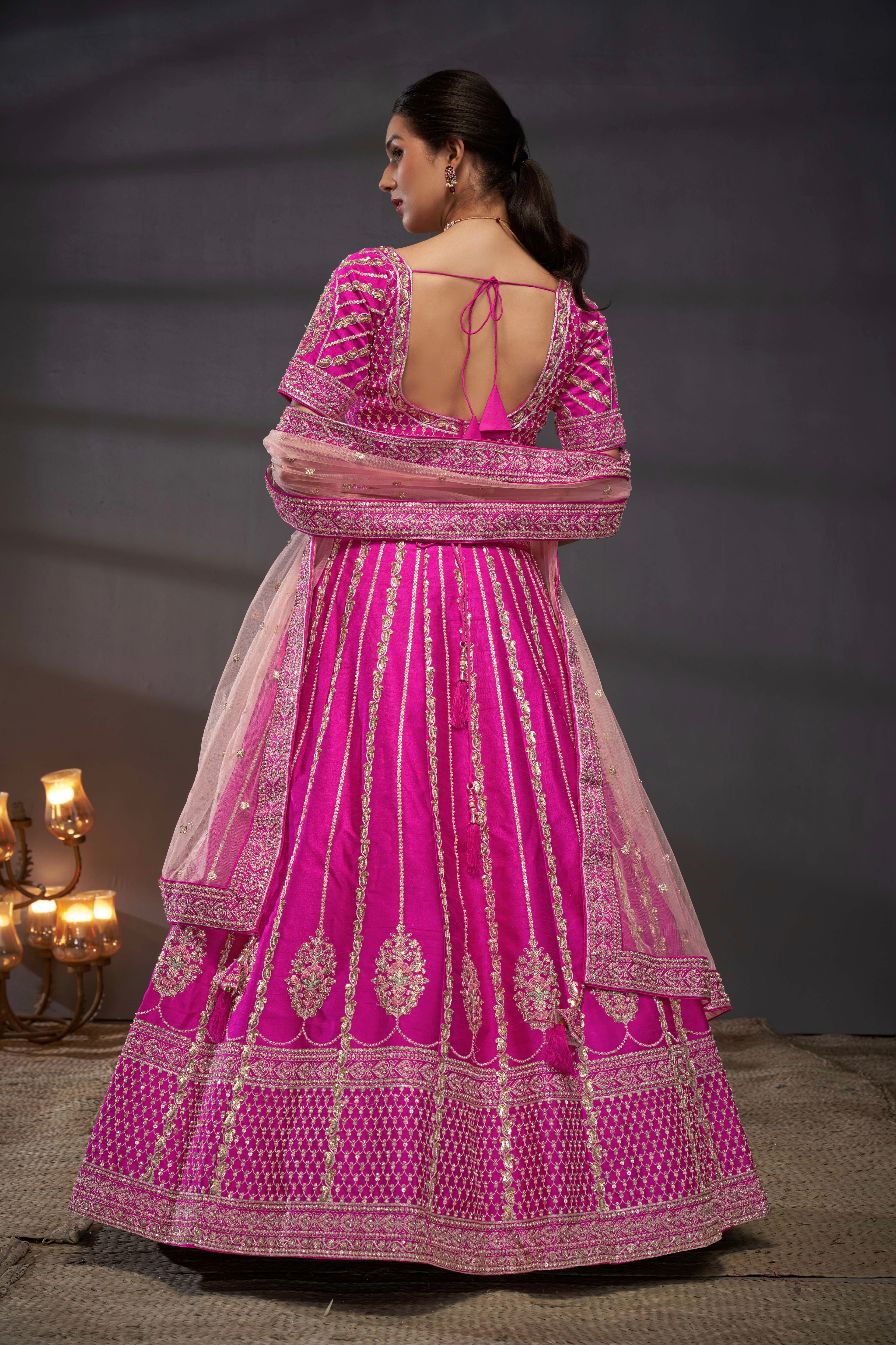 Pink Pure Silk &amp; Heavy Embroidery Bridal Lehenga &amp; Dupatta