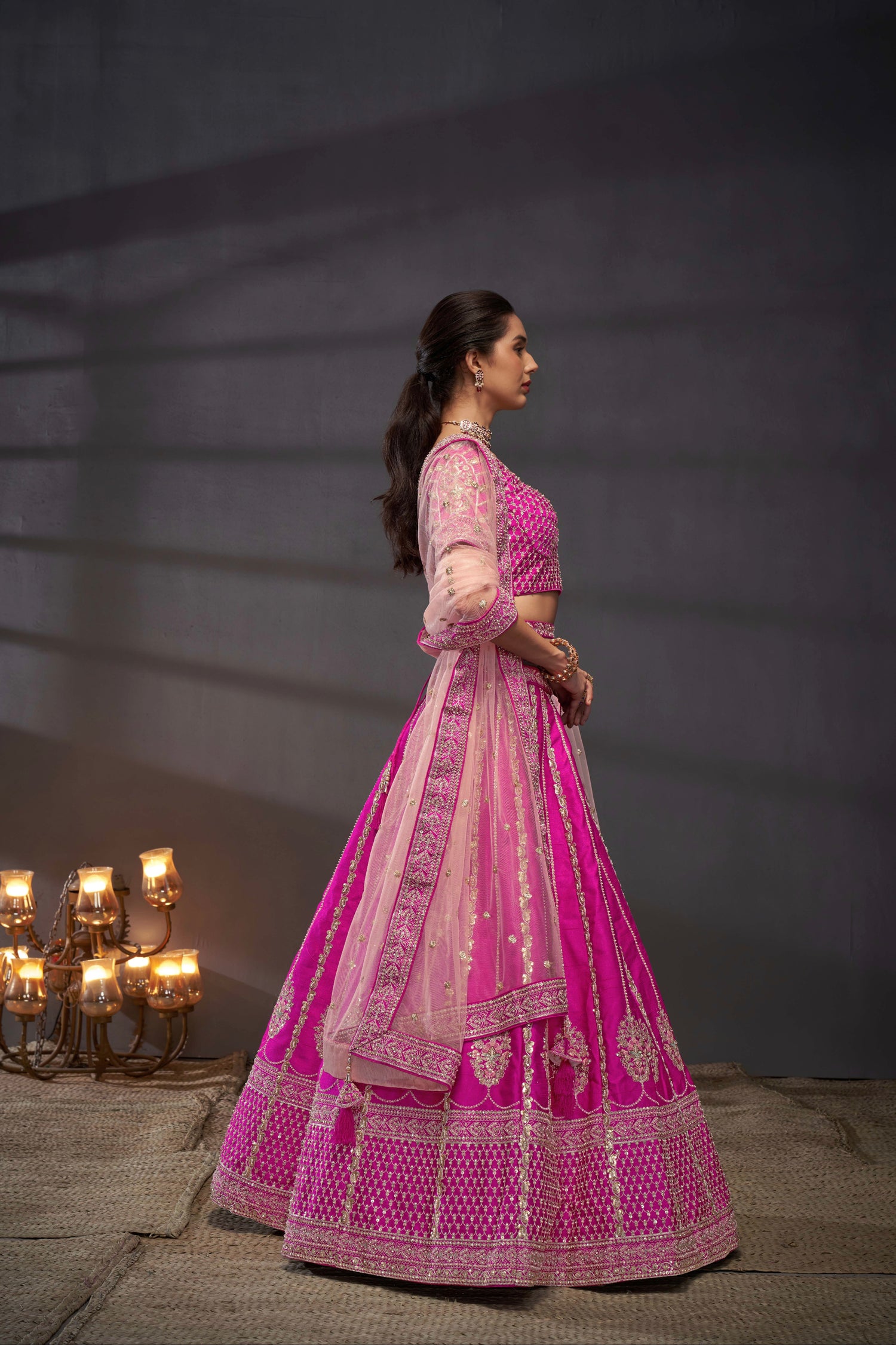 Pink Pure Silk &amp; Heavy Embroidery Bridal Lehenga &amp; Dupatta