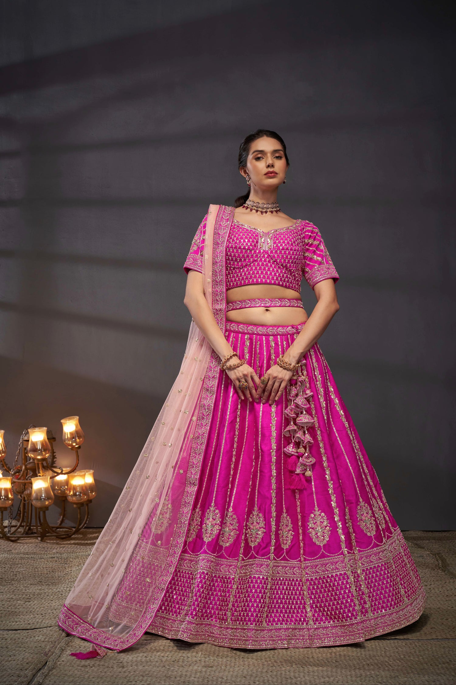 Pink Pure Silk &amp; Heavy Embroidery Bridal Lehenga &amp; Dupatta