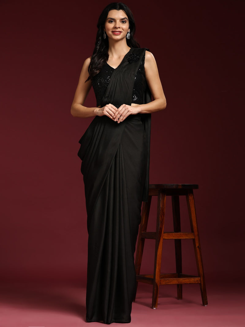 Black Colour One Minute Ready To Wear Saree