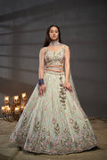 Lime Green Pure Chiffon & Heavy Embroidery Bridal Lehenga & Dupatta