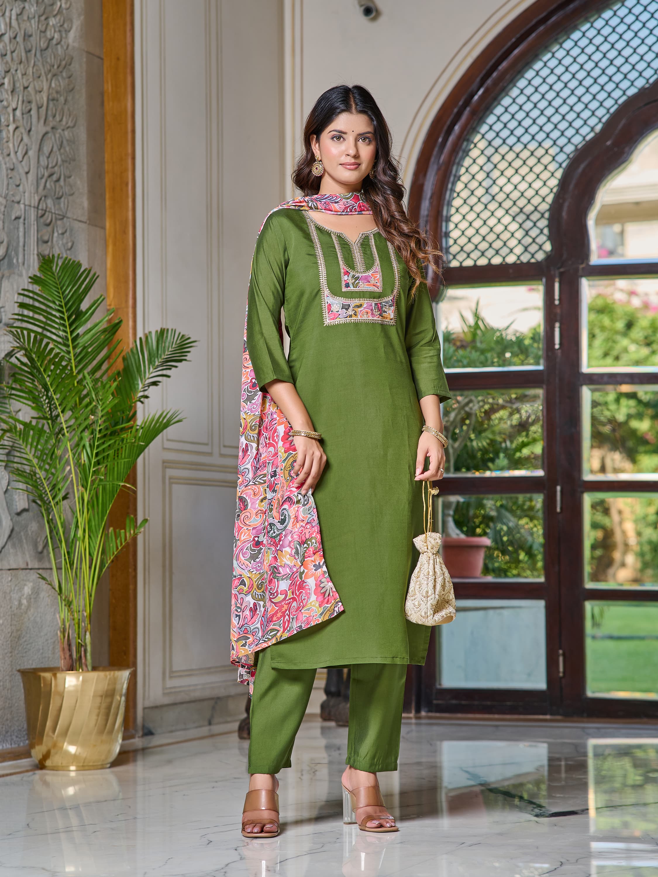 Women's Designer Party Wear Pure Reyon Chanderi Silk Salwar Suit