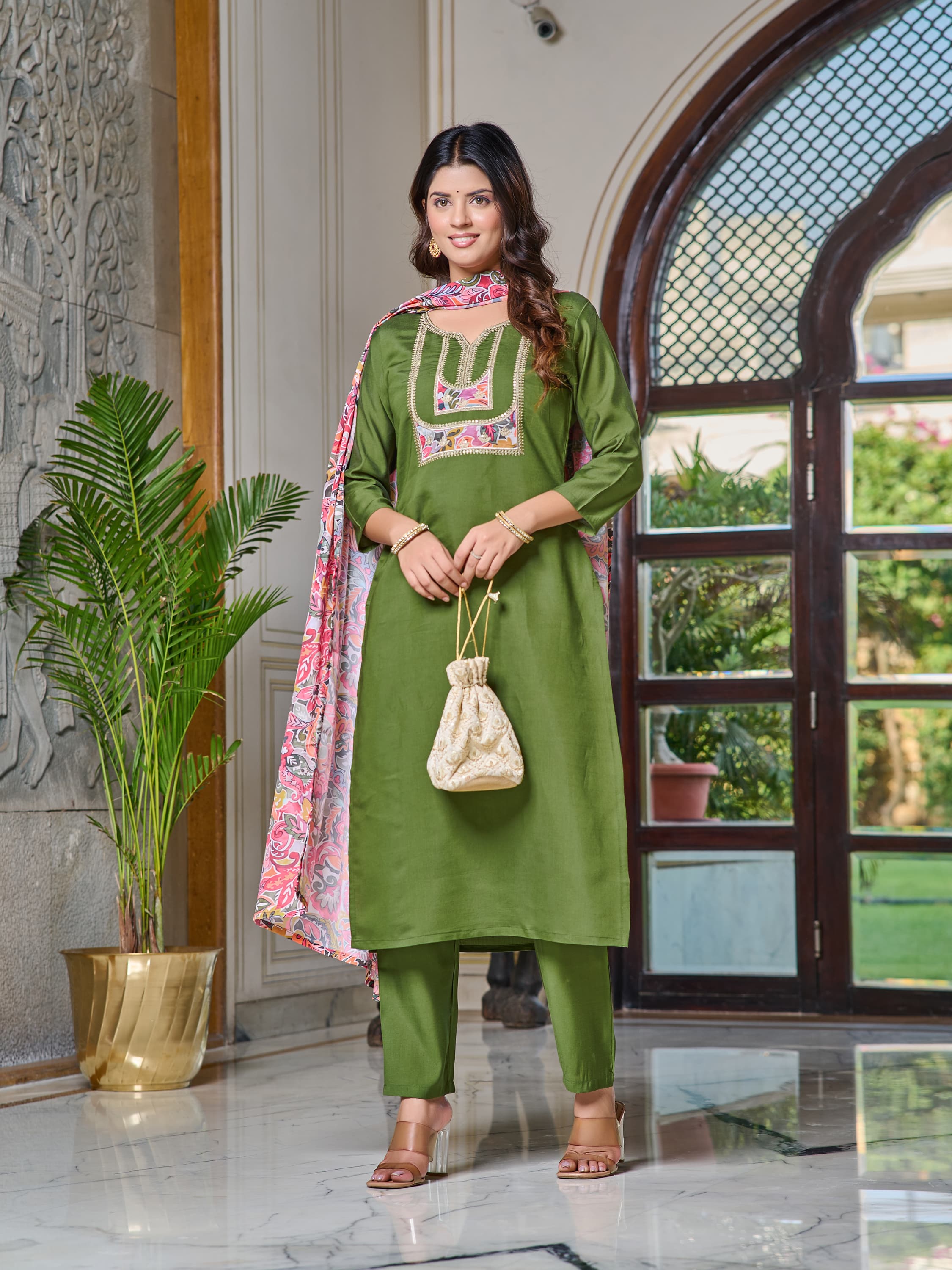Women's Designer Party Wear Pure Reyon Chanderi Silk Salwar Suit