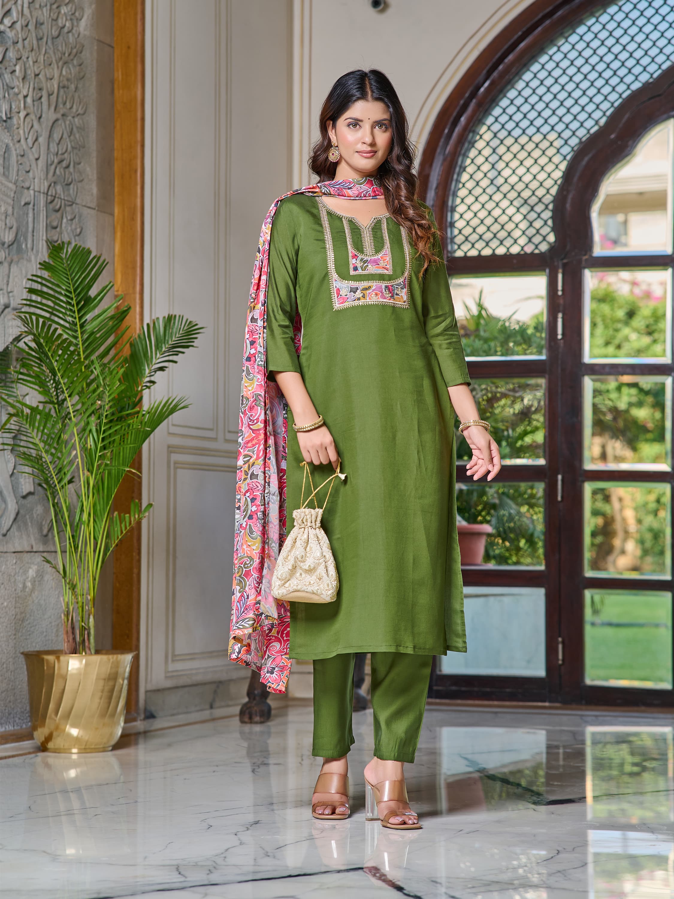 Women's Designer Party Wear Pure Reyon Chanderi Silk Salwar Suit