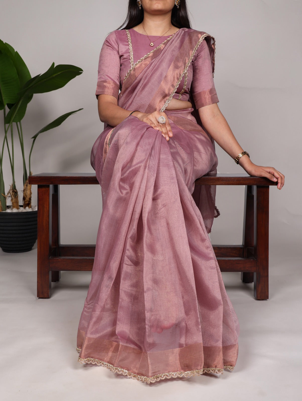 Onion Mannat Silk Saree with Zari Weaving &amp; Lace Border