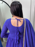 Blue Printed Georgette Gown With Dupatta