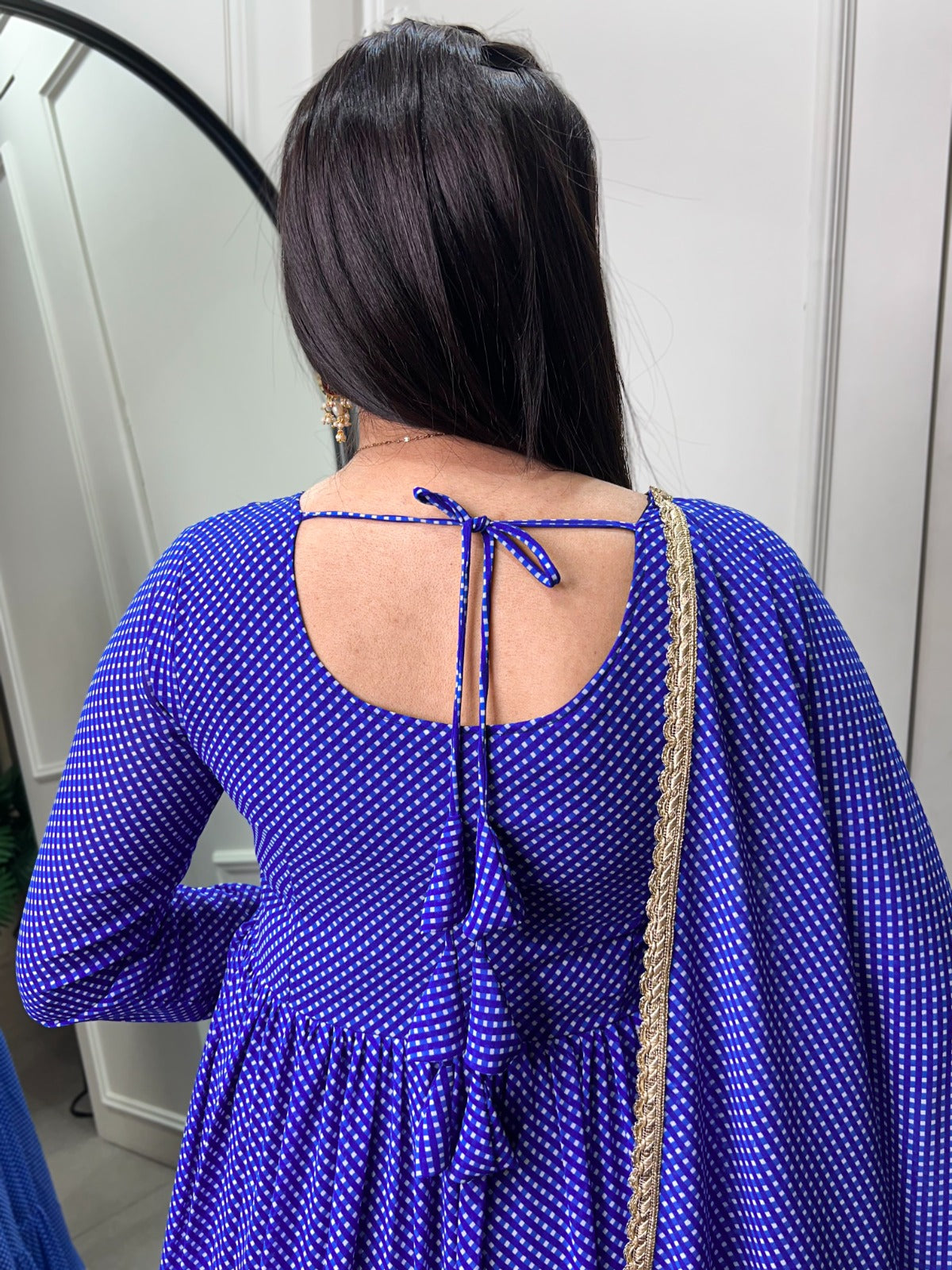 Blue Printed Georgette Gown With Dupatta