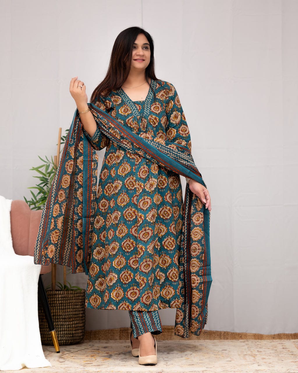 Women's Designer Party Wear Hand Block Print Pure Reyon Cotton Salwar Suit