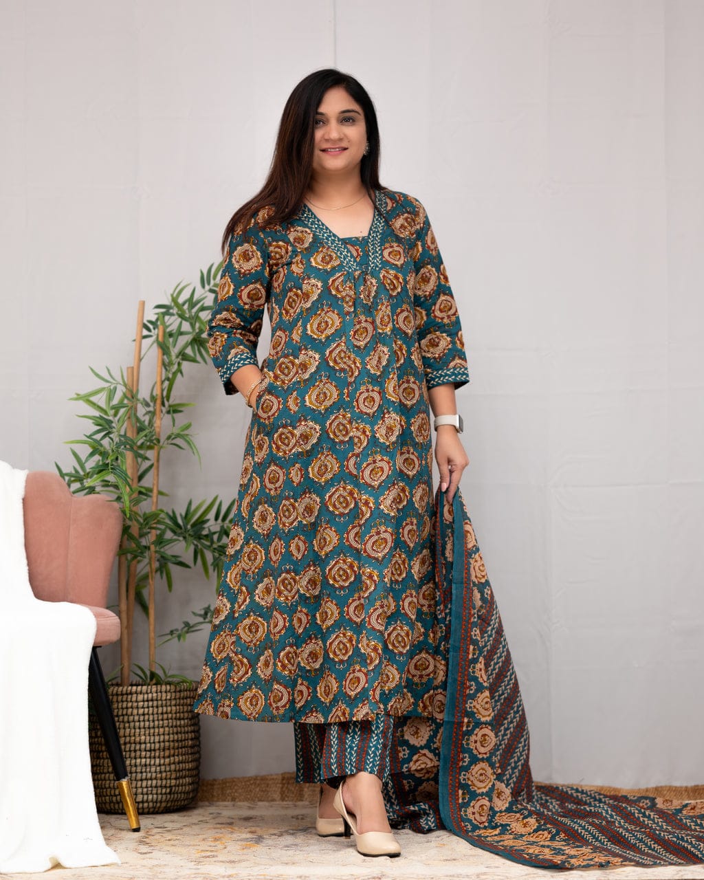 Women's Designer Party Wear Hand Block Print Pure Reyon Cotton Salwar Suit