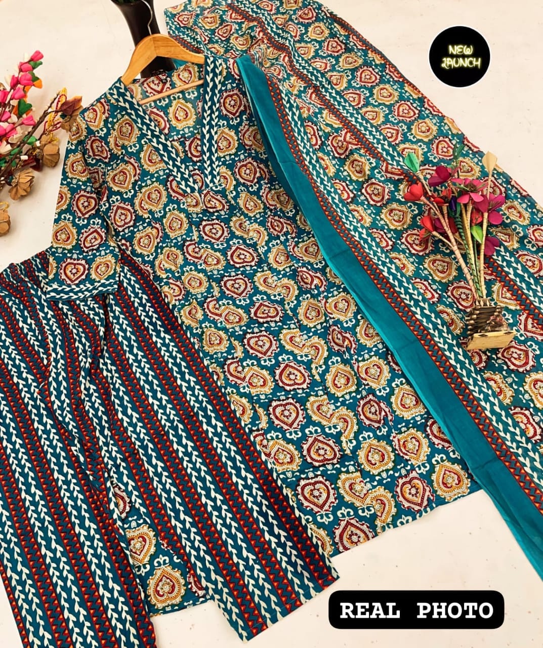 Women's Designer Party Wear Hand Block Print Pure Reyon Cotton Salwar Suit