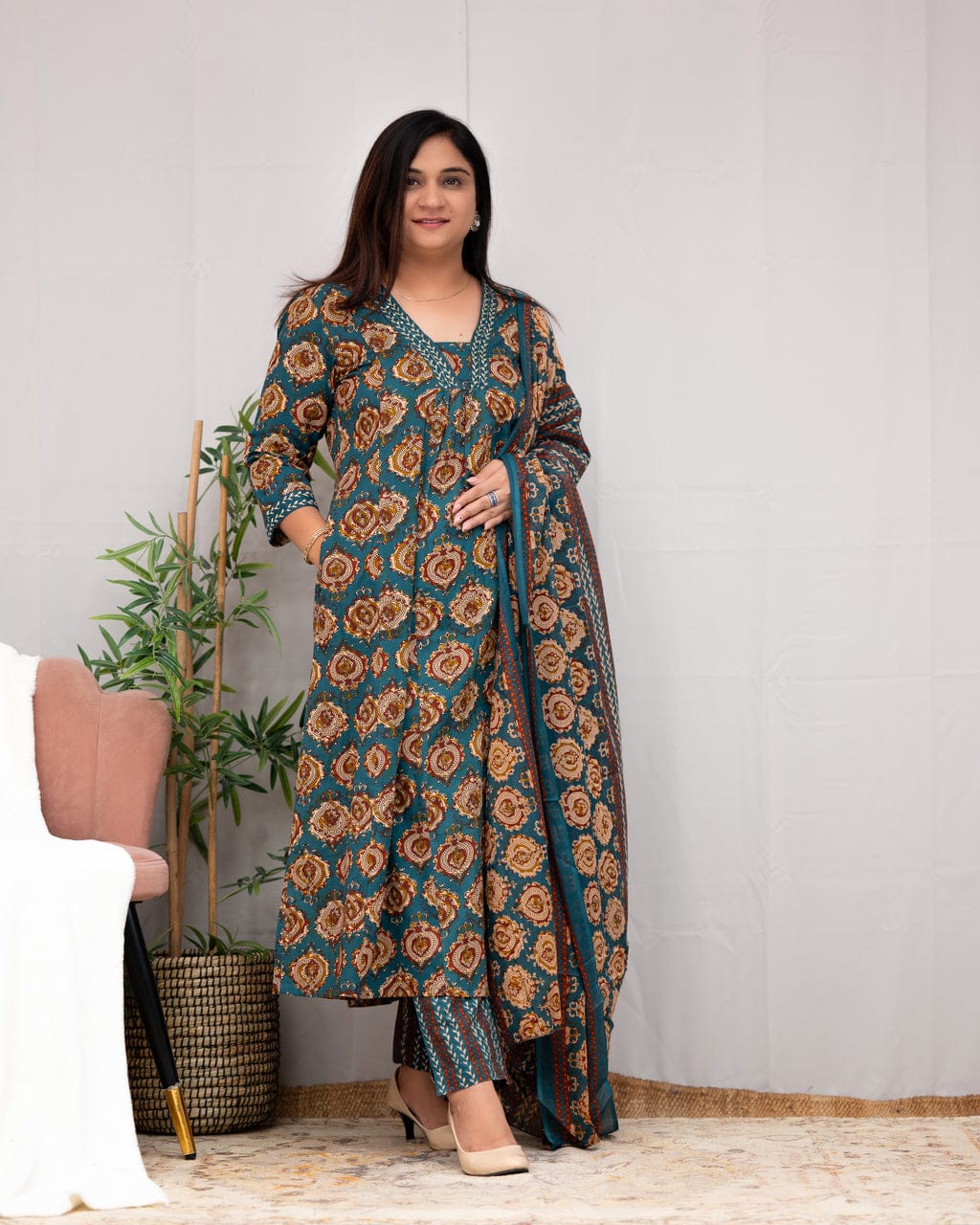 Women's Designer Party Wear Hand Block Print Pure Reyon Cotton Salwar Suit