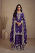 Purple Real Chinon Palazzo Suit with Embroidery