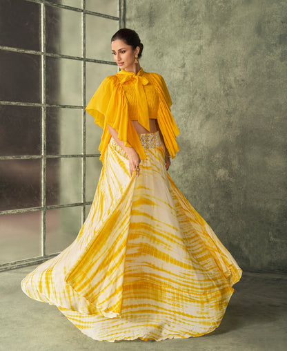 Yellow &amp; White Georgette Lehenga Choli With Embroidery Work