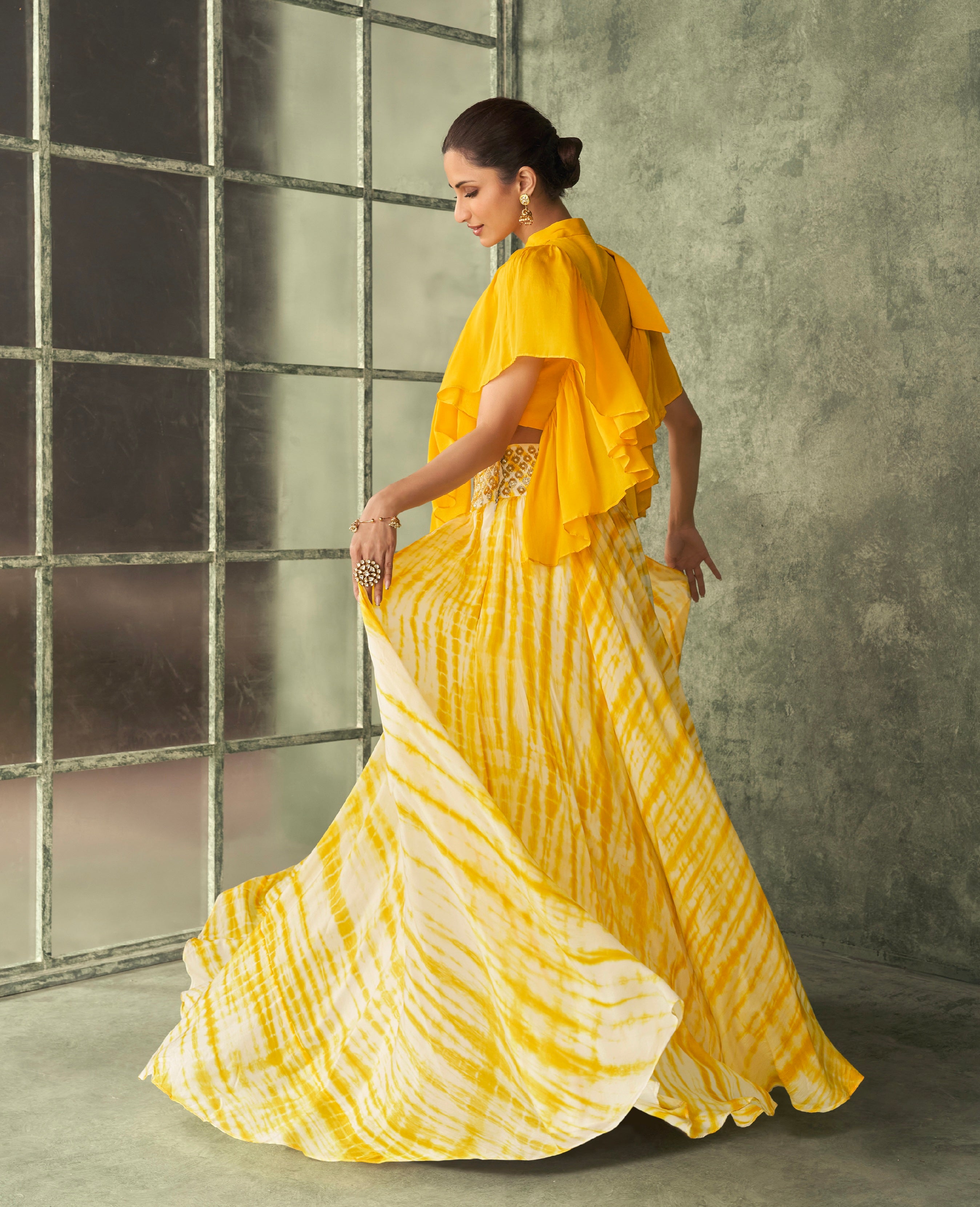 Yellow &amp; White Georgette Lehenga Choli With Embroidery Work