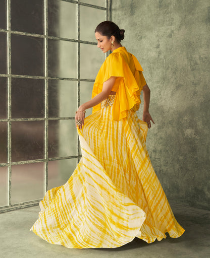 Yellow &amp; White Georgette Lehenga Choli With Embroidery Work