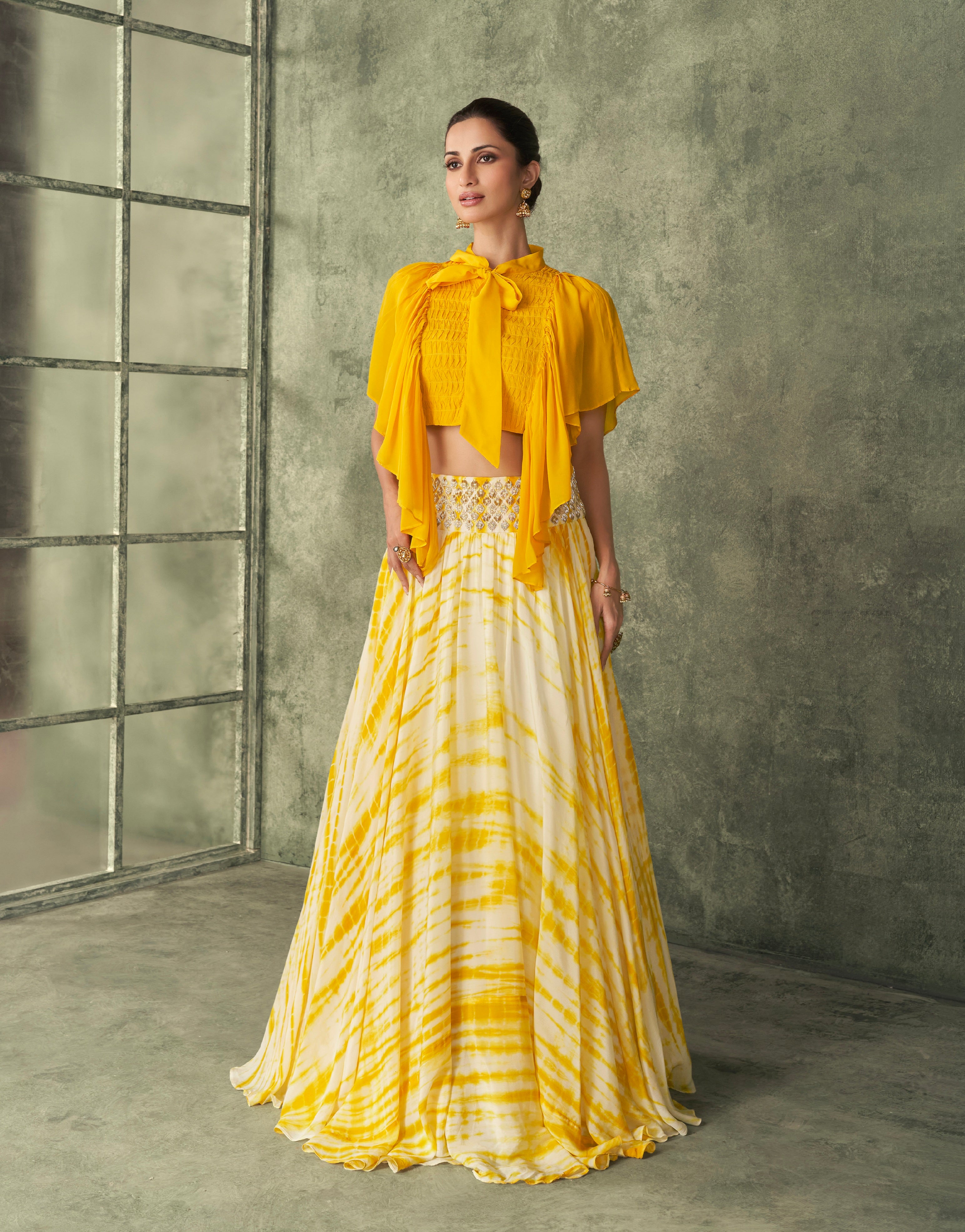 Yellow &amp; White Georgette Lehenga Choli With Embroidery Work