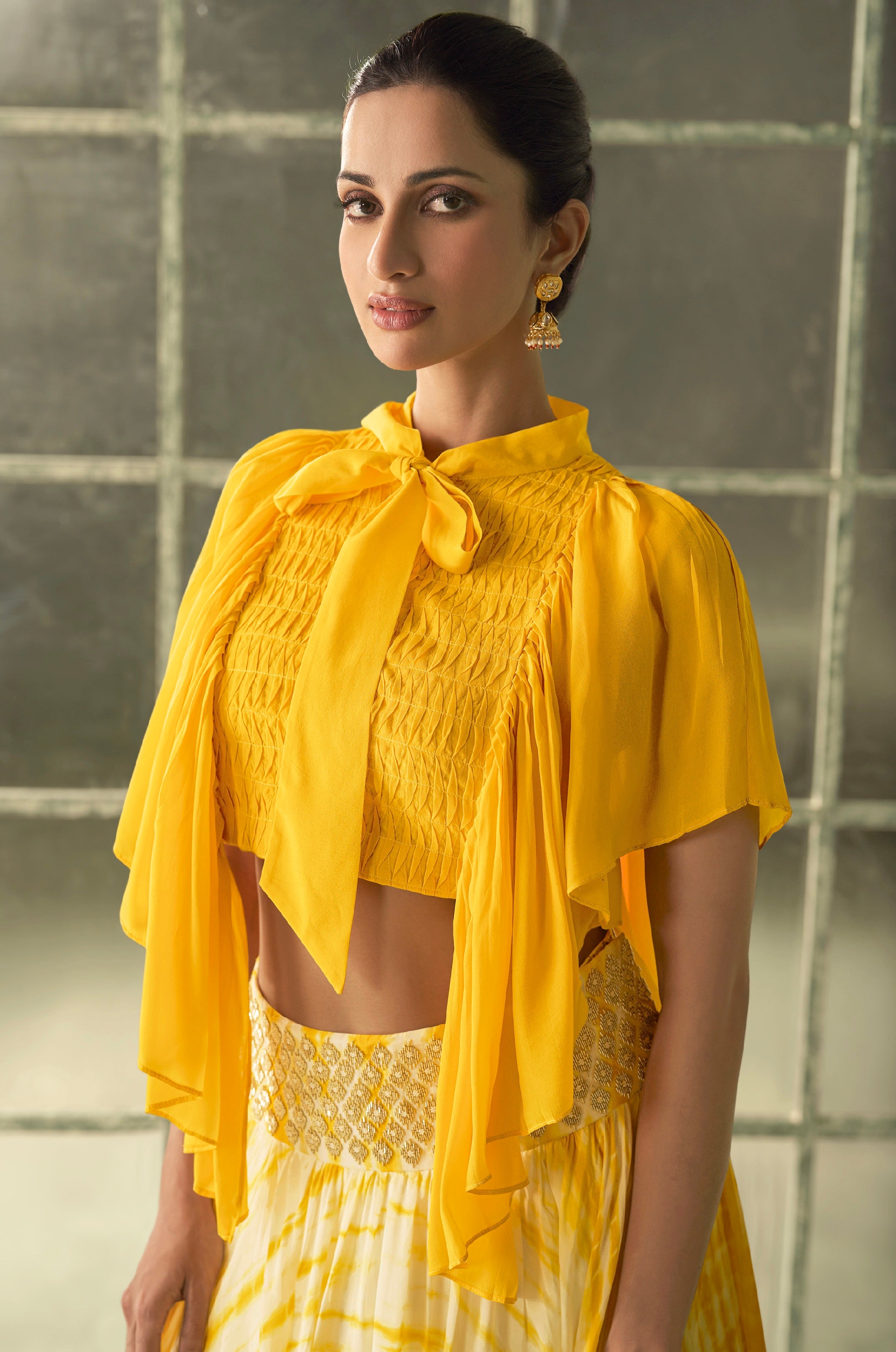 Yellow &amp; White Georgette Lehenga Choli With Embroidery Work