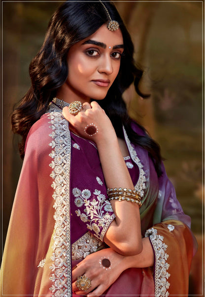 Multi-Color Gradient Saree in Glass Tissue Organza &amp; Embroidery Work