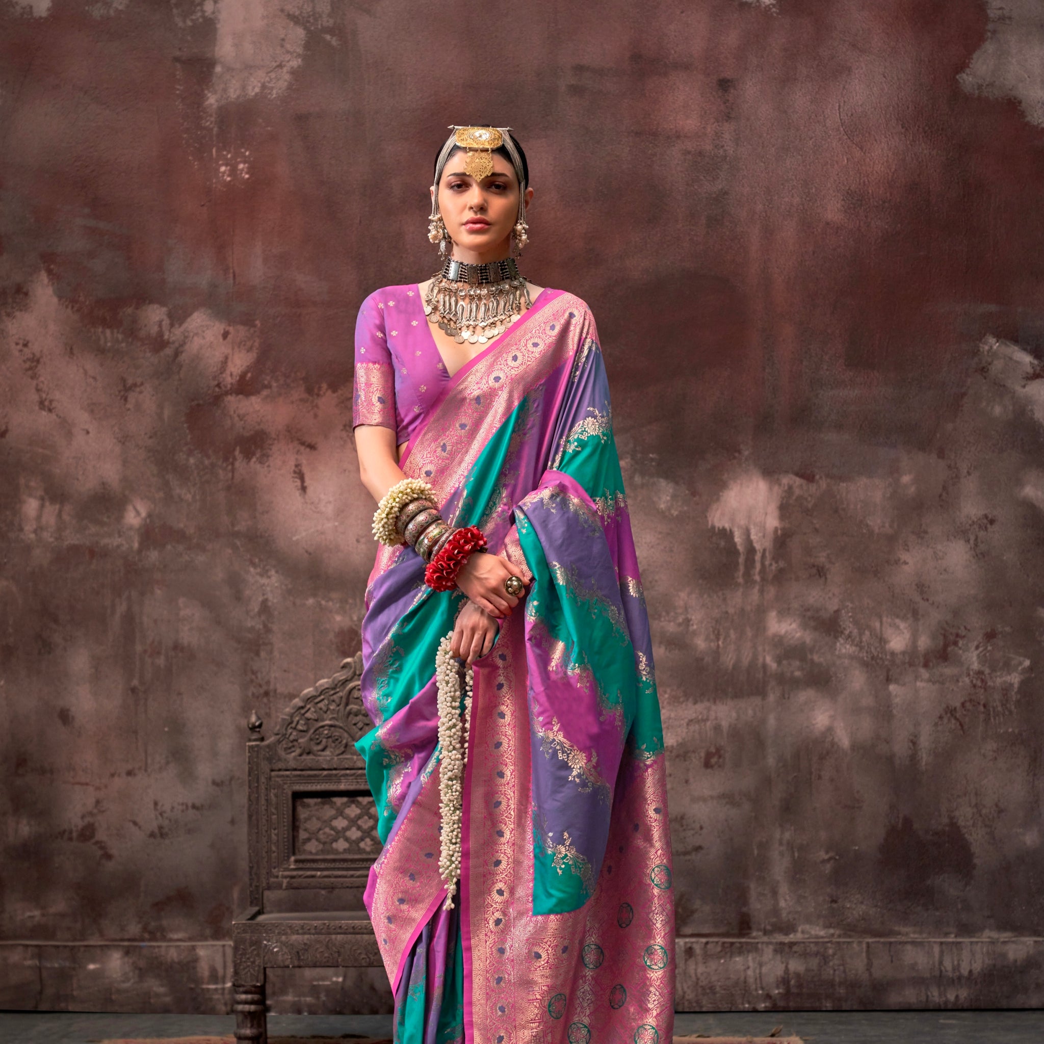 Multicolor Rangkaat Handloom Weaving Silk Saree