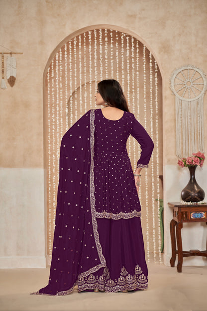 Purple Chinon Palazzo Suit with Exquisite Embroidery &amp; Chinon Dupatta