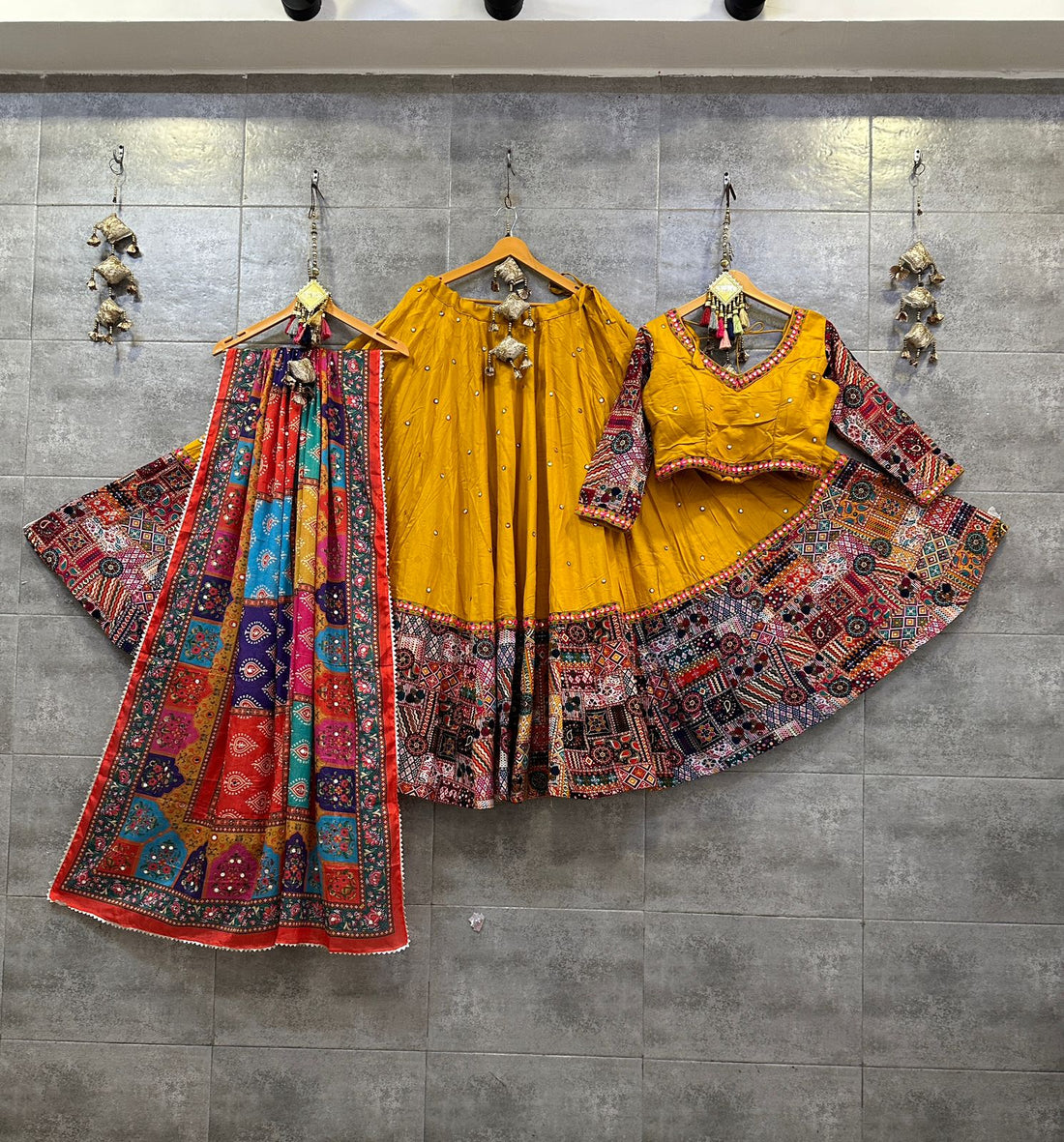 Yellow Rayon Cotton Butti Chaniya Choli with Multicolor Print Dupatta