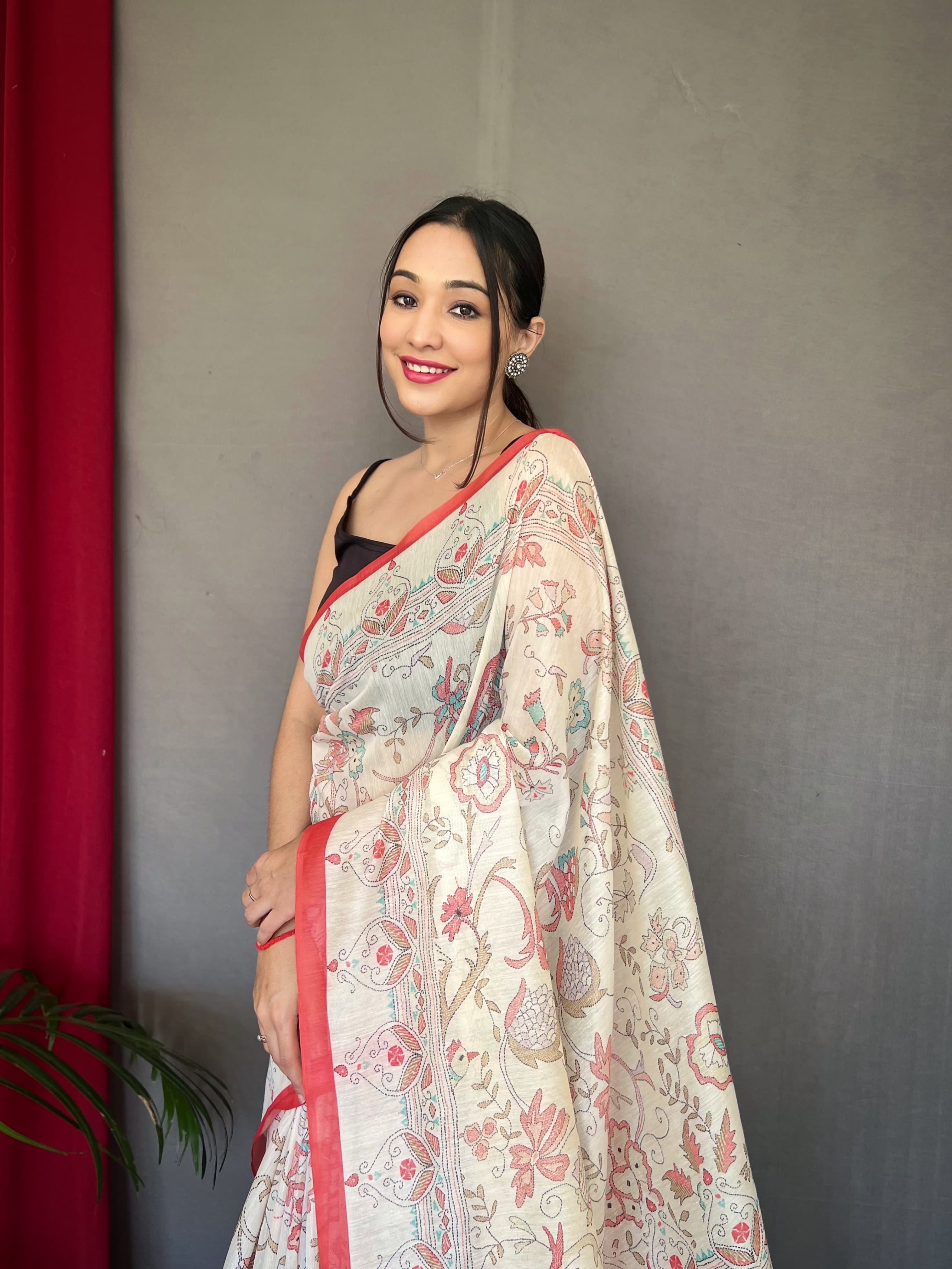 Cotton With Katha Prints Saree
