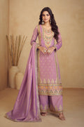 Lavender Simar Silk Palazzo Suit with Embroidered Dupatta
