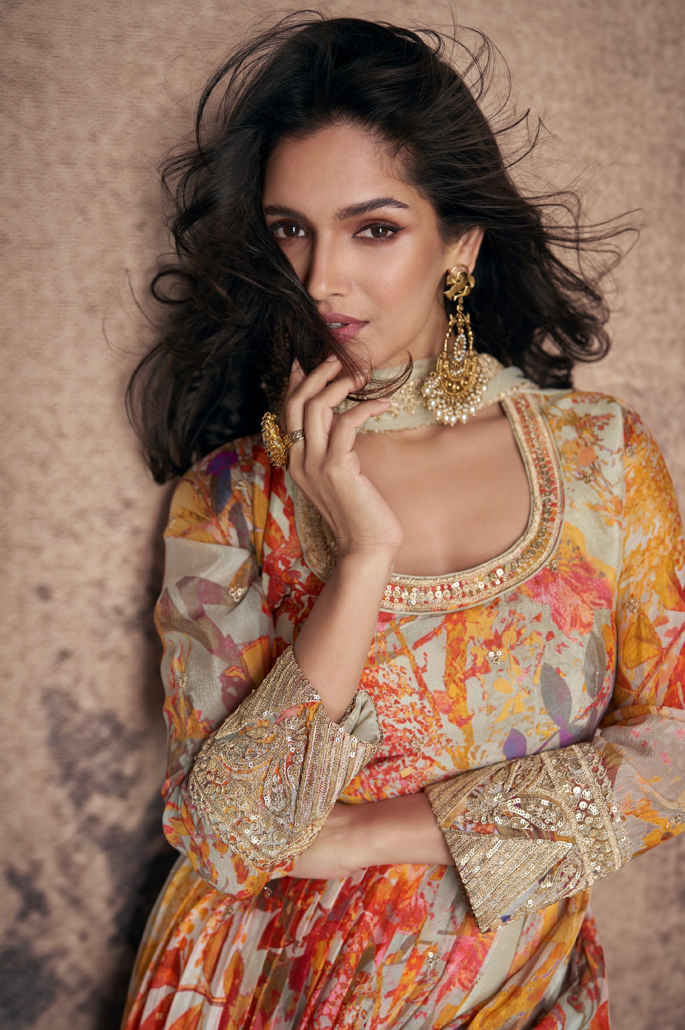 Multicolor Embroidered Georgette Anarkali Suit with Net Dupatta