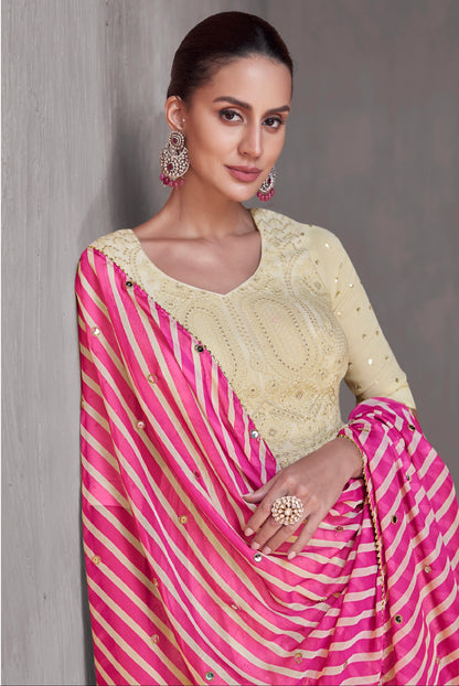 Cream Georgette Embroidered Sharara Suit and Dupatta &amp; Gold Detailing