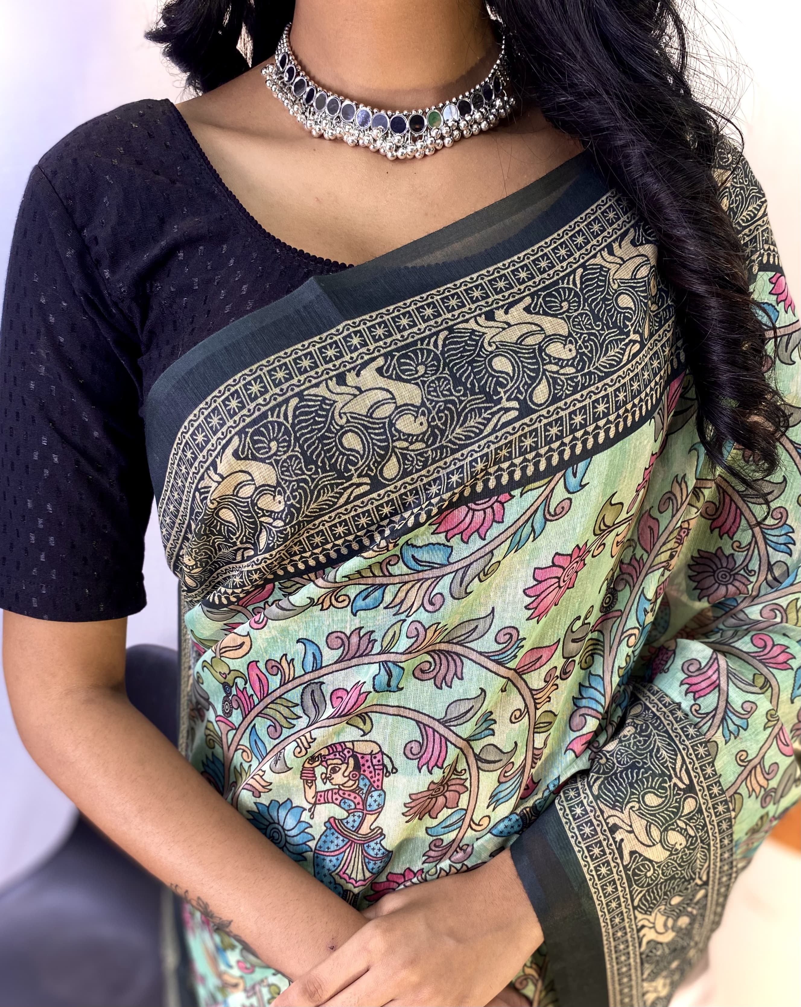 Women's Designer Pure Soft Cotton Chanderi Kalamkari Digital Print Saree