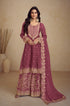 Maroon Real Chinon Palazzo Suit with Embroidered Koti Style & Dupatta