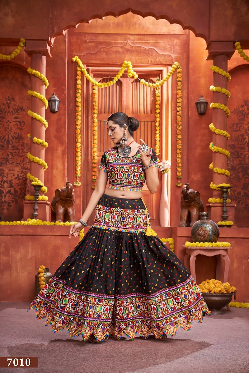 Navratri Special Cotton Silk Lehenga in Black