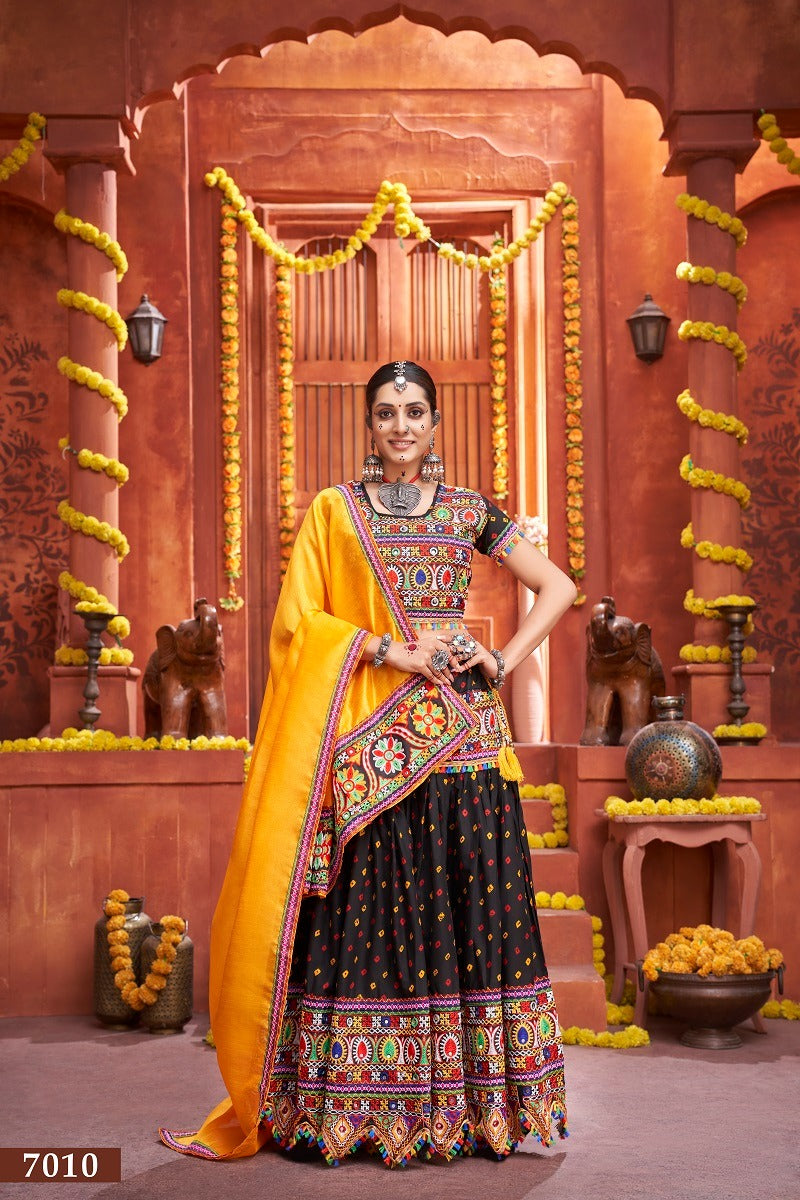 Navratri Special Cotton Silk Lehenga in Black