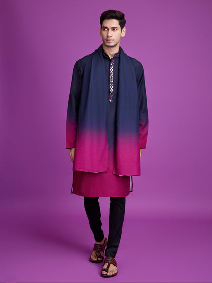Navy Blue &amp; Rani Kurta Dupatta Set with Hand Mirror Work