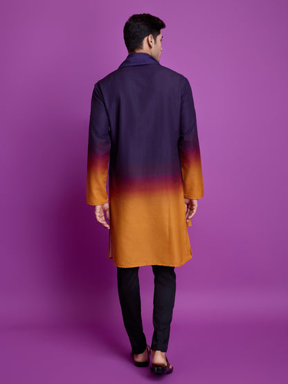 Purple &amp; Mustard Kurta Dupatta Set with Hand Mirror Work