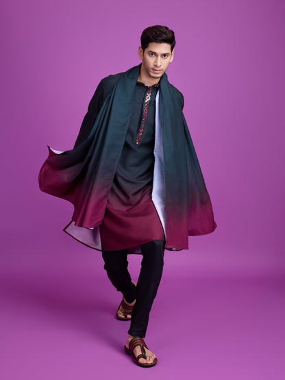 Green &amp; Maroon Kurta Dupatta Set with Hand Mirror Work