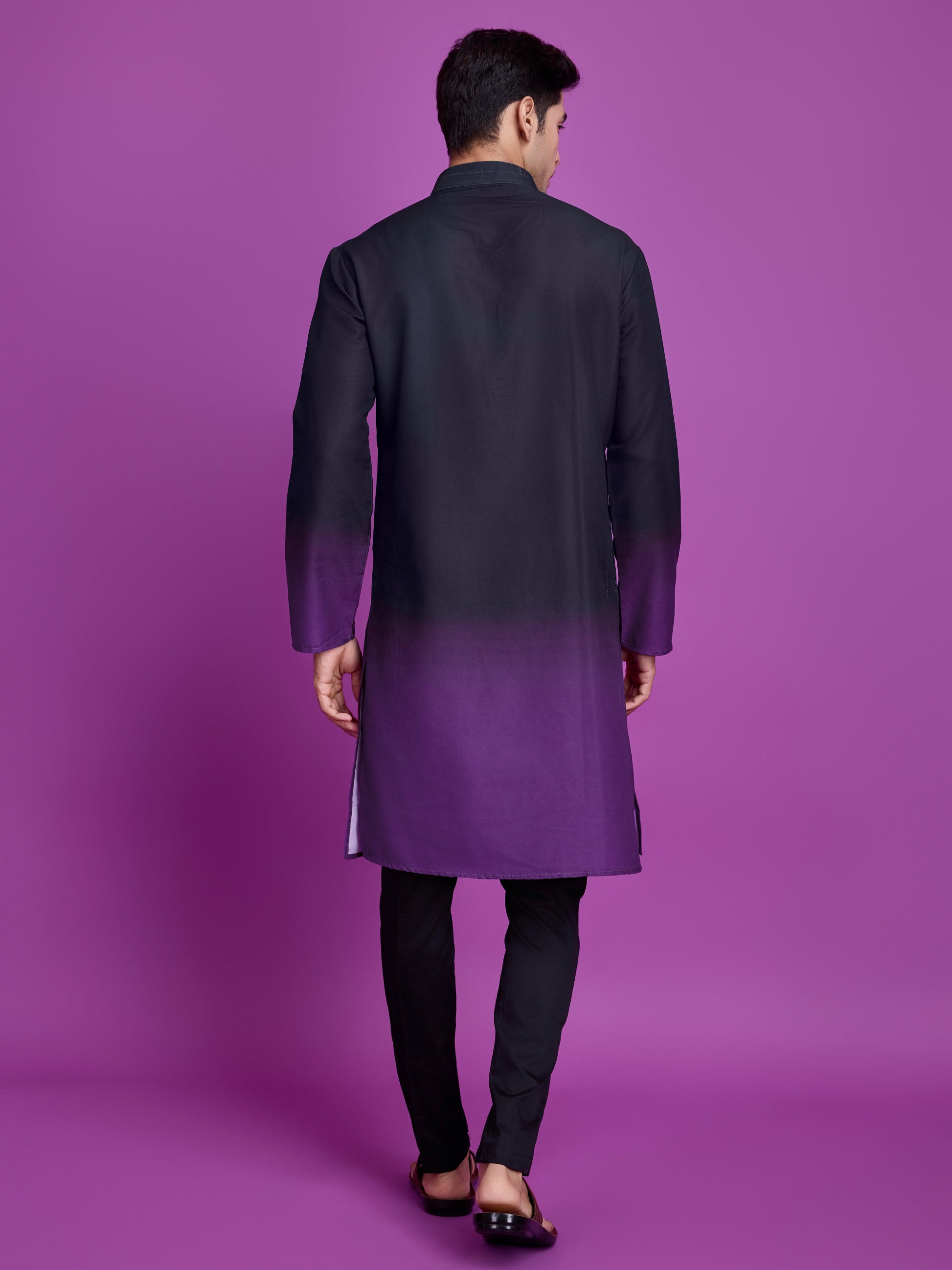 Black & Dusty Purple Kurta Dupatta Set with Hand Mirror Work